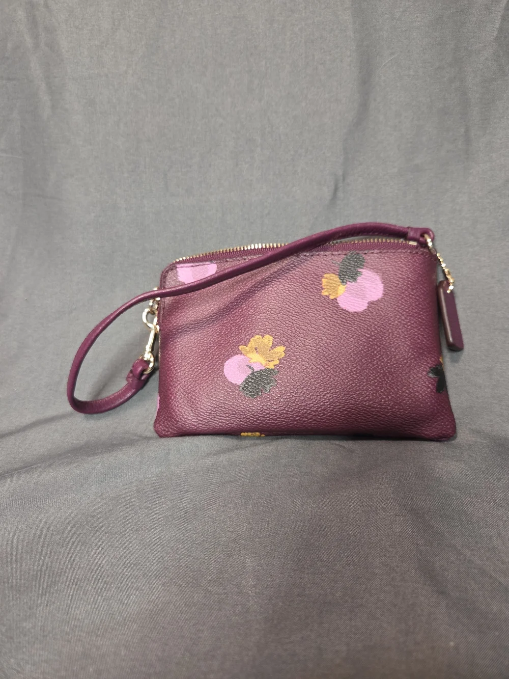 Coach Purple Floral Leather Wristlet